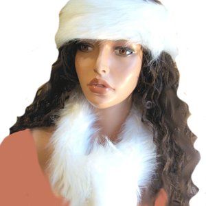 White Faux Fur Headband And Matching Scarf, Hair Accessories With Scarves, Scarf